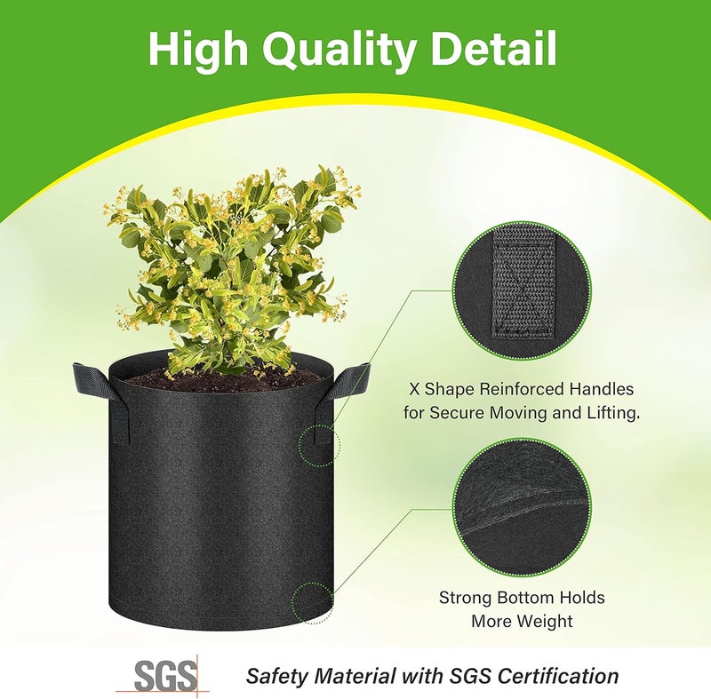 HealSmart 6-Pack 2 Gallon Nonwoven Grow Bags, Aeration Fabric Pots with Handles, Suitable for Garden Fruits, Vegetables and Flowers, Black - Image 4